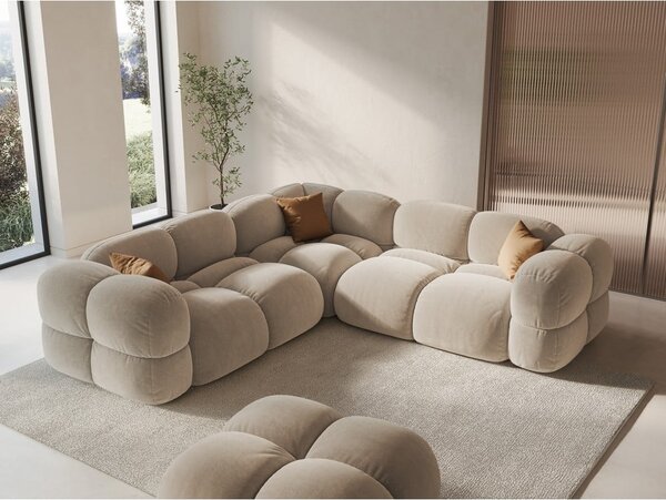 Бежов кадифен ъглов диван Loretto – Cosmopolitan Design