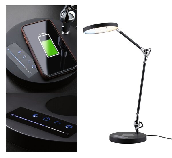 Paulmann Numis LED настолна лампа с функция за зареждане, черна, Затъмняване, Черен, кабинет / офис, Метал, Модерен