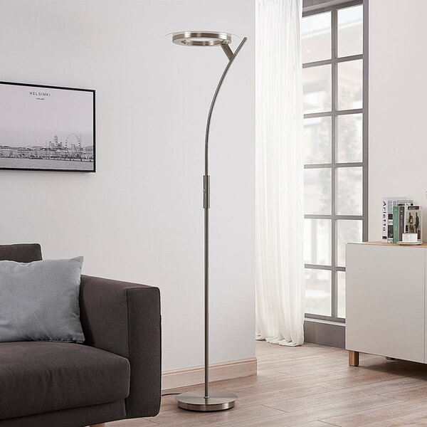 Lindby LED подова лампа Darion, сива, метална, с възможност за димиране, 180cm, Затъмняване, Сив, Дневна/трапезария, Метал, Модерен