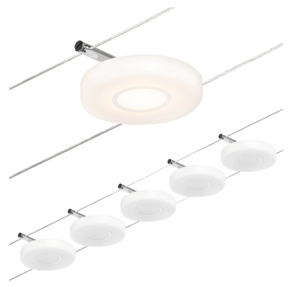 Paulmann Wire DiscLED LED система за окачване, петпламъчна, Бял, Коридор, Пластмаса, Модерен