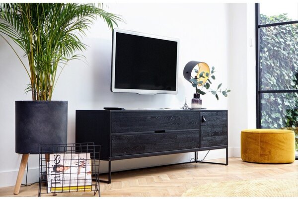 Черна маса за телевизор от масивен ясен 180x61x44 cm Silas – WOOOD