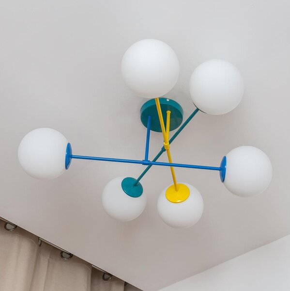 Плафон MOON 6xE27/15W/230V тюркоаз/жълто/синьо
