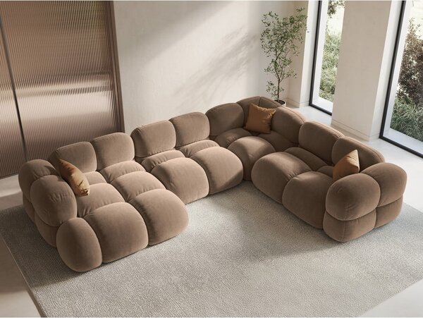 Кафяв кадифен ъглов диван (десен ъгъл/U форма) Loretto – Cosmopolitan Design