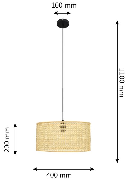 Пендел ALBA 1xE27/15W/230V Ø 40 cm ратан/черен