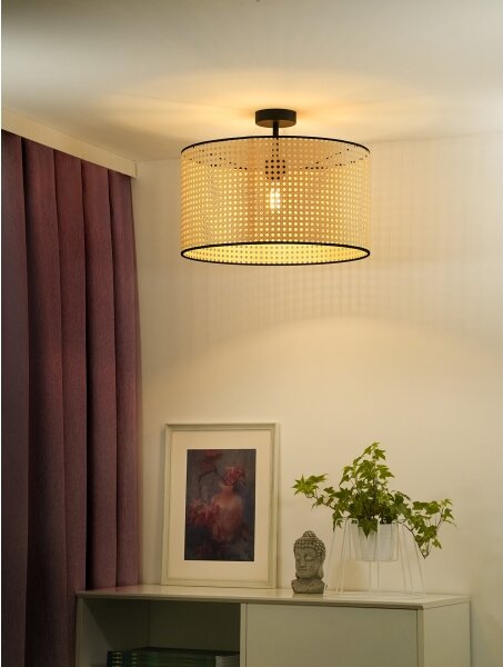 Duolla - Полилей за повърхностен монтаж ROLLER RATTAN 1xE27/15W/230V Ø 45 см бежов/черен