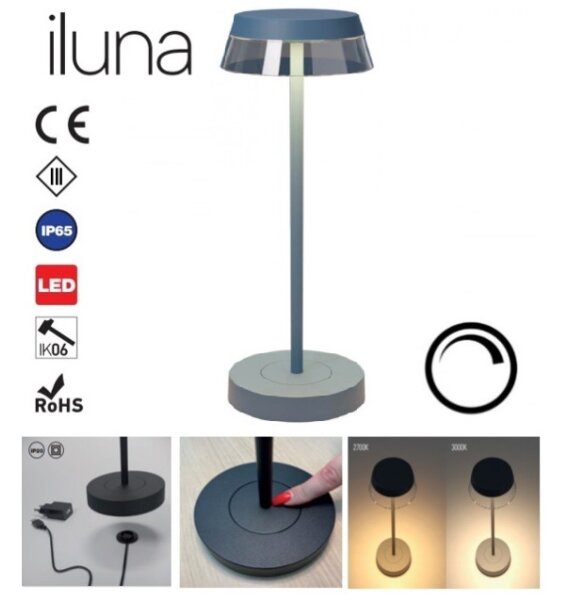 Redo 90310 - LED настолна лампа ILUNA LED/2,5W/5V 3000 mAh IP65 синя