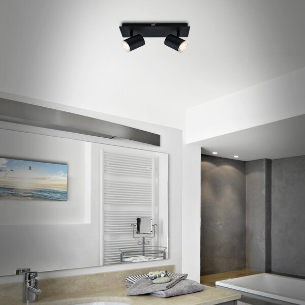 Briloner Двусветовен прожектор за таван Banyo Splash GU10 IP44, Затъмняване, Черен, Дневна/трапезария, Метал, Модерен