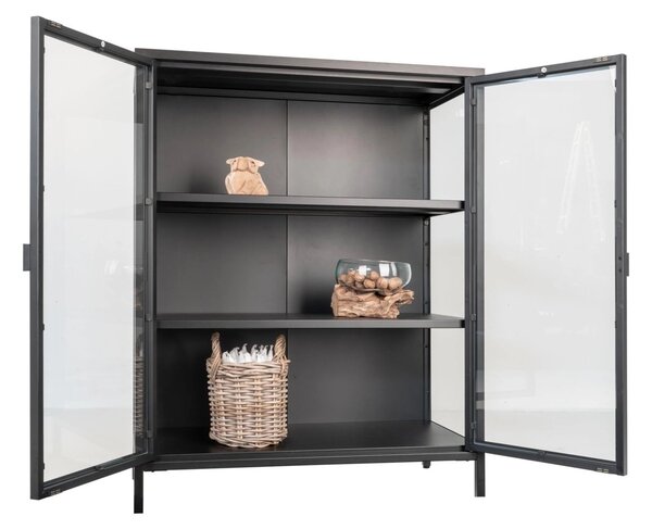 Dulap vitrina Brisbane, Negru, 40x80x101 cm
