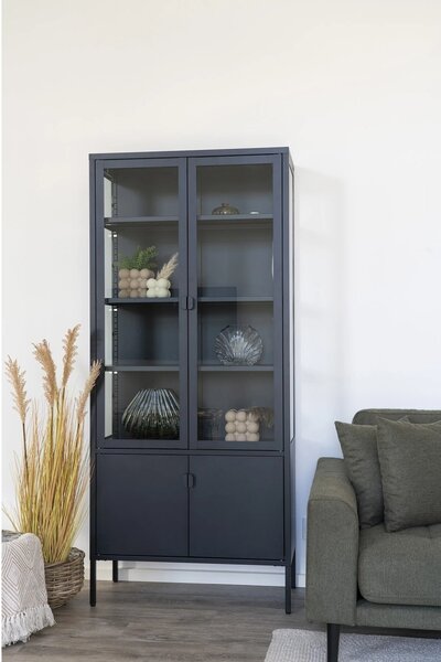 Dulap vitrina Brisbane, Negru, 35x80x180 cm