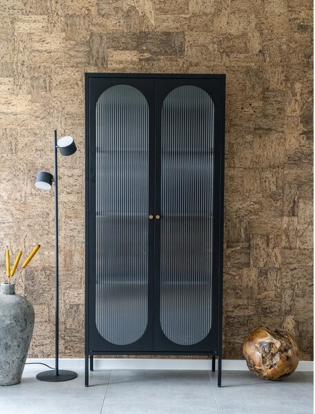 Dulap vitrina Adelaide, Negru, 35x80x180 cm