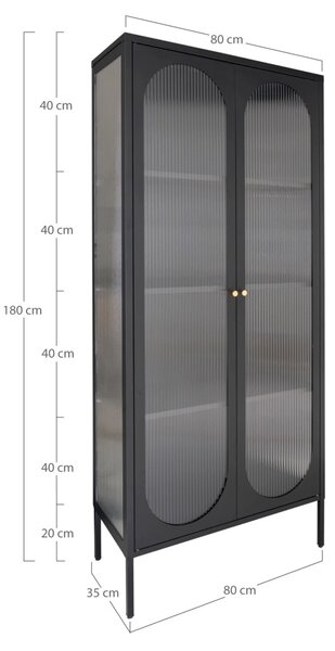 Dulap vitrina Adelaide, Negru, 35x80x180 cm