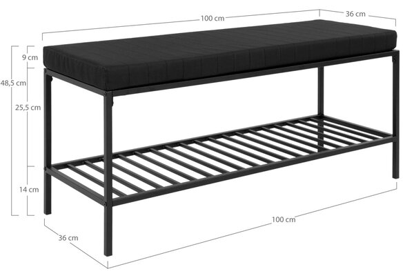 Banca pentru hol Vita, Negru, 36x100x48.5 cm