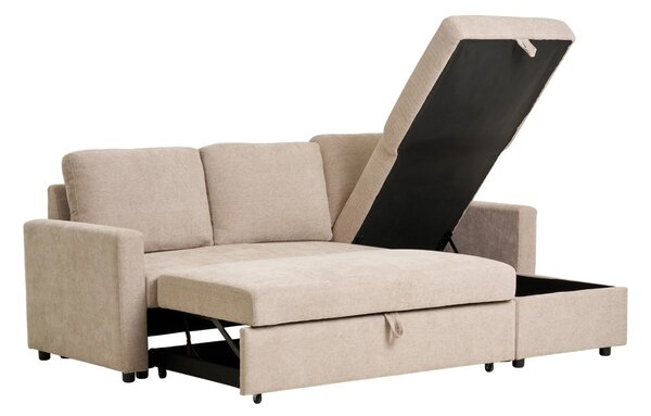Canapea cu sezlong extensibila Belfast, Nisip inchis, 218x150x87 cm