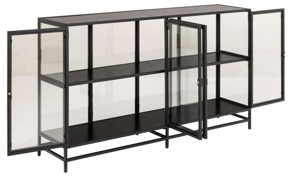 Dulap cu vitrina Seaford, Negru, 86.4x152.4x35 cm