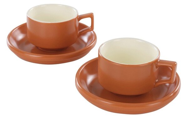 Оранжеви керамични чаши в комплект 4 бр. с чинийки 300 ml Thelma – Jotex