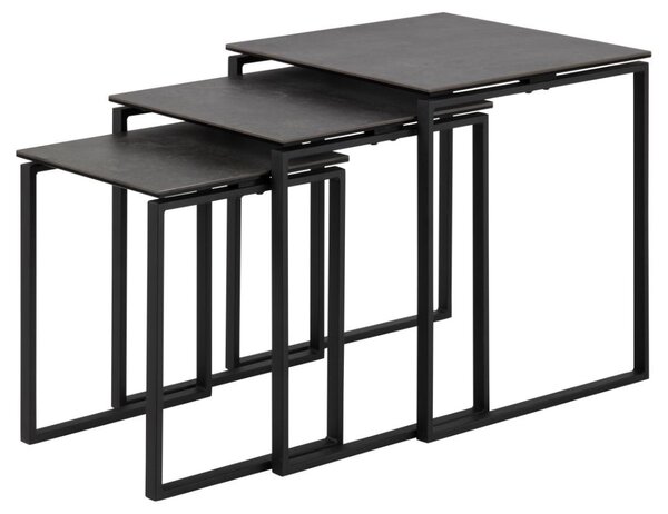 Set 3 piese Masute de cafea stivuibile Katrine, Negru, 55x50x50 cm