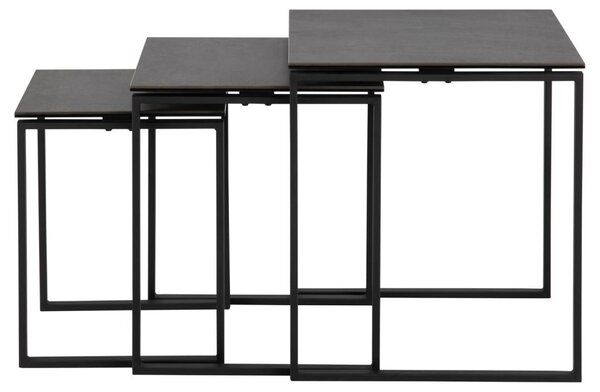 Set 3 piese Masute de cafea stivuibile Katrine, Negru, 55x50x50 cm