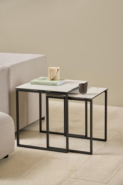 Set 2 piese Masute de cafea Katrine, Alb, 55x50x50 cm
