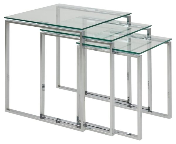 Set 3 piese Masute de cafea stivuibile Katrine, Transparent, 55x50x50 cm