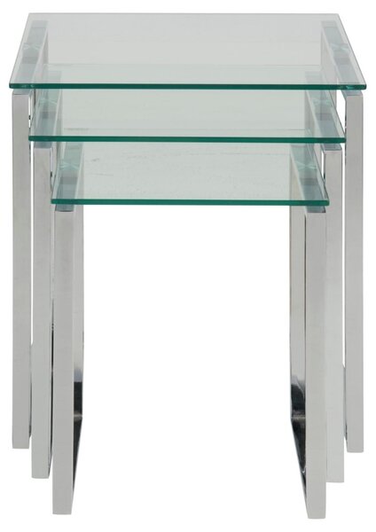 Set 3 piese Masute de cafea stivuibile Katrine, Transparent, 55x50x50 cm