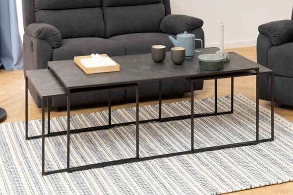 Set 3 piese Masute de cafea Infinity, Negru, 48x120x60 cm