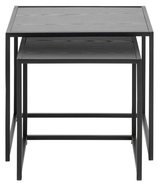 Set 2 piese Masute de cafea stivuibile Seaford, Negru, 45x50x50 cm