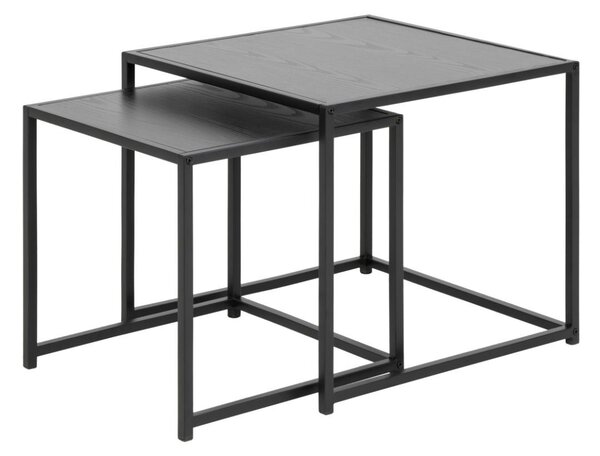 Set 2 piese Masute de cafea stivuibile Seaford, Negru, 45x50x50 cm