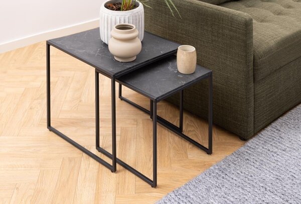 Set 2 piese Masute de cafea stivuibile Infinity, Negru, 45x50x50 cm