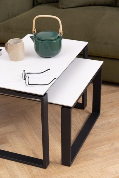 Set 2 piese Masute de cafea Katrine, Alb, 45x115x69 cm