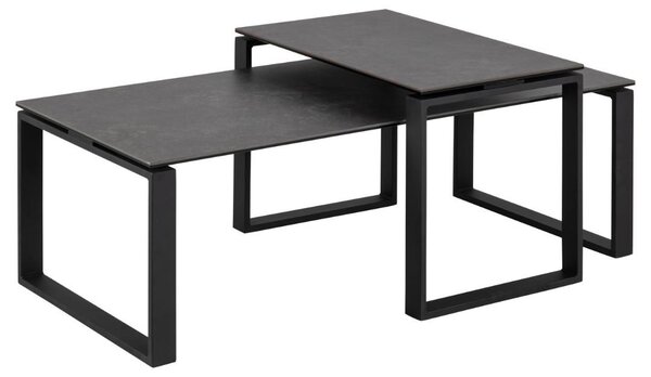 Set 2 piese Masute de cafea stivuibile Katrine, Negru, 45x115x69 cm