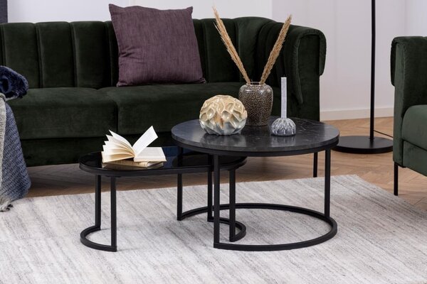 Set 2 piese Masute de cafea Spiro, Negru, 42x70x70 cm