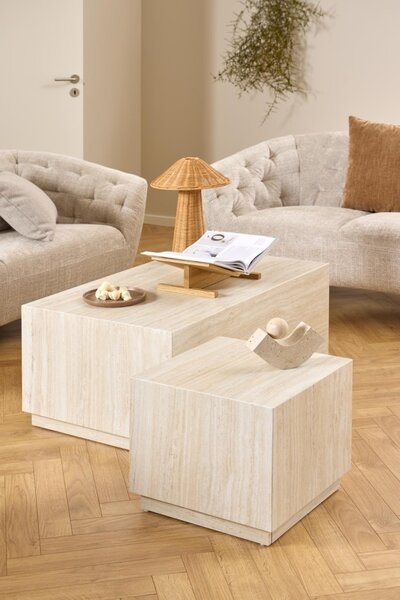 Set 2 piese Masute de cafea Dice, Bej, 42x100x60 cm