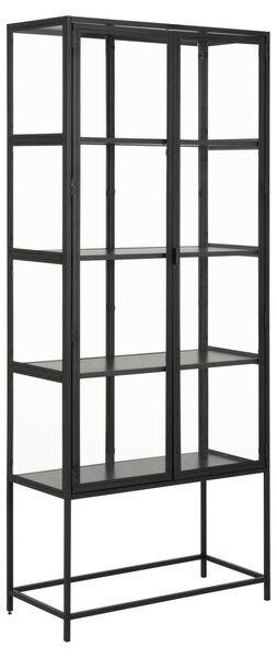 Dulap cu vitrina Seaford, Negru, 185.6x77x35 cm