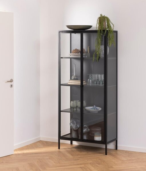 Dulap cu vitrina Newcastle, Negru, 180x80x40 cm
