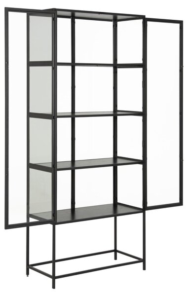 Dulap cu vitrina Seaford, Negru, 185.6x77x35 cm