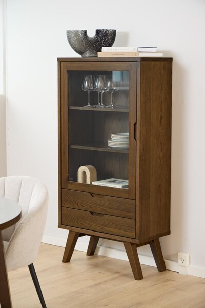 Dulap cu vitrina A-Line, Gri, 145x72x36 cm