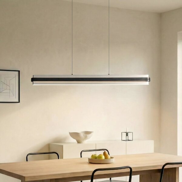 Lucande LED висяща лампа Tarnin, черна/никел, 98 cm, Затъмняване, Черен, Дневна/трапезария, Метал, Модерен