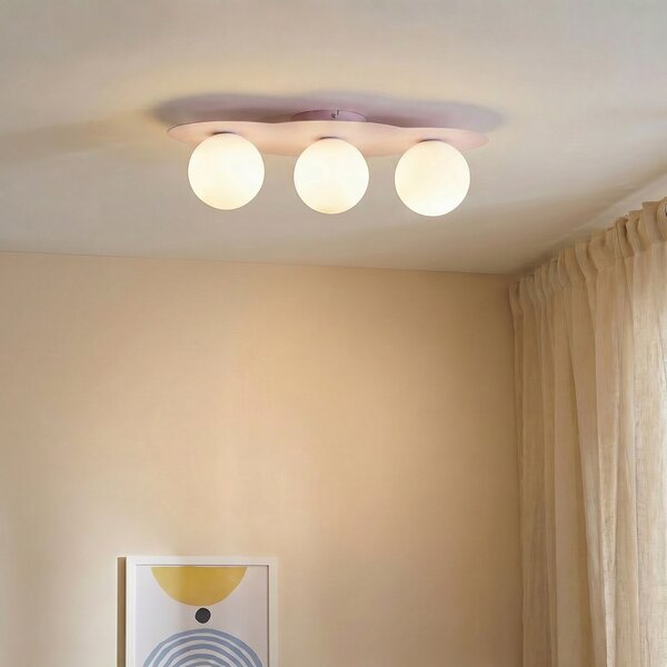 TK Lighting Таванна лампа Cloud, розова, 3-пламъчна, стъкло, дължина 51 cm, G9, Затъмняване, Розов / Розе, Детска стая, Стъкло, Млад живот