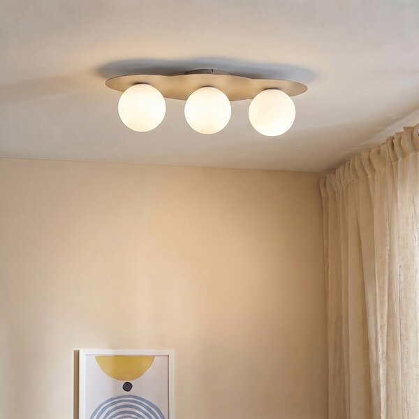 TK Lighting Таванска лампа Cloud, бежова, 3-пламъчна, стъкло, дължина 51 cm, G9, Затъмняване, Бежов, Детска стая, Стъкло