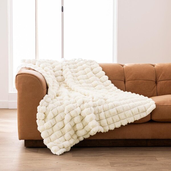 Кремаво одеяло от микроплюш/от изкуствена кожа 180x220 cm Igloo – douceur d'intérieur