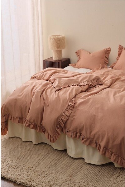 Сиво-розово единично спално бельо от памучен сатен 150x210 cm Gloria – Ellos Home