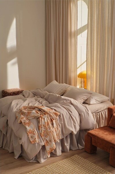 Бежово единично спално бельо със смес от лен 150x200 cm Elly – Ellos Home