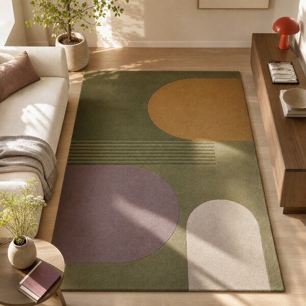 Зелен ръчно изработен вълнен килим 120x180 cm Lozenge – Flair Rugs