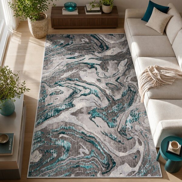 Сив/тюркоаз килим 80x150 cm Marbled – Flair Rugs