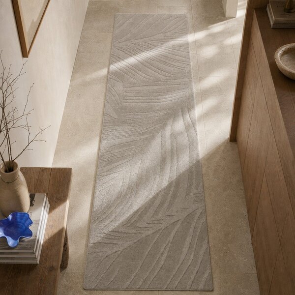 Светлосив вълнен килим 60x230 cm Lino Leaf - Flair Rugs