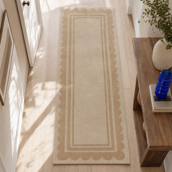 Ръчно изработена вълнена пътека естествена 80x230 cm Lois Scallop – Flair Rugs