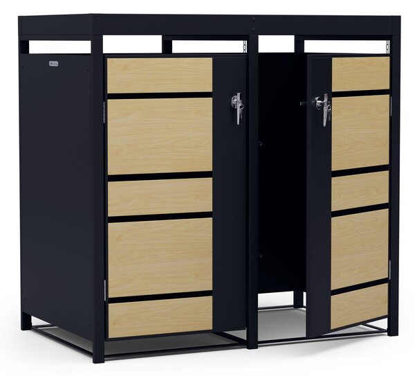 Blumfeldt BinSafe, контейнер за отпадъци, 2 кофи за отпадъци, 240 л, заключващо се, поцинкована стомана, устойчива на атмосферни влияния