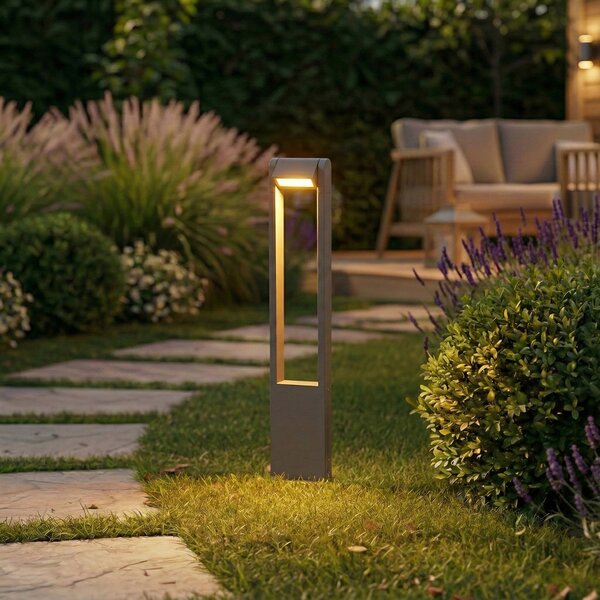 Lindby LED осветление за пътеки Meloni, антрацит, 65 cm, IP65, въртящо се, Черен, Алуминий, Модерен