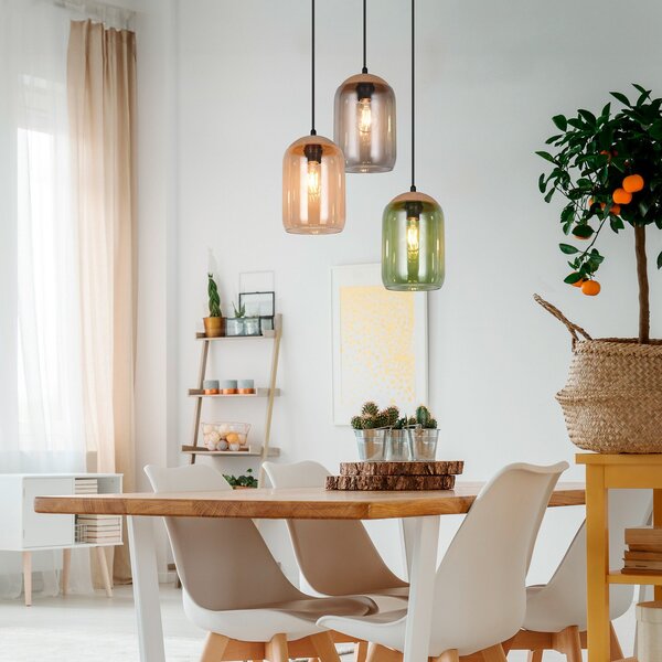 Trio Lighting Висяща лампа от корк, многоцветна, Ø 30 cm, 3 светлини, стъкло/корк, Затъмняване, Многоцветен, Дневна/трапезария, Стъкло, Модерен