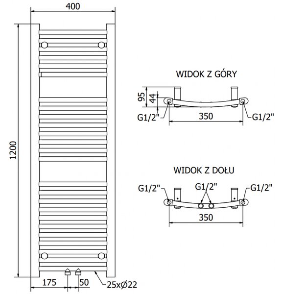 Mexen Ares електрически радиатор 1200 x 400 мм, 400 W, черен - W102-1200-400-6400-70